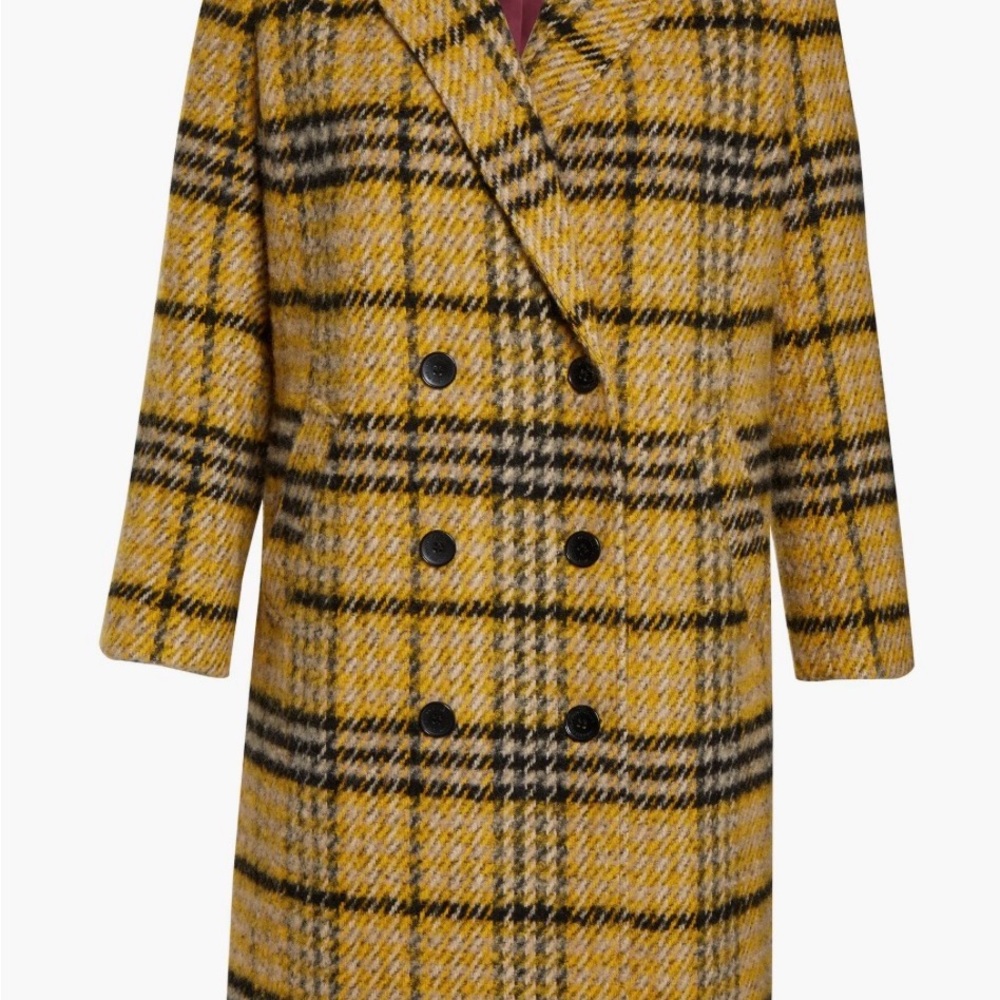 Sam Edelman Mustard Plaid Double-Breasted Pea Coat